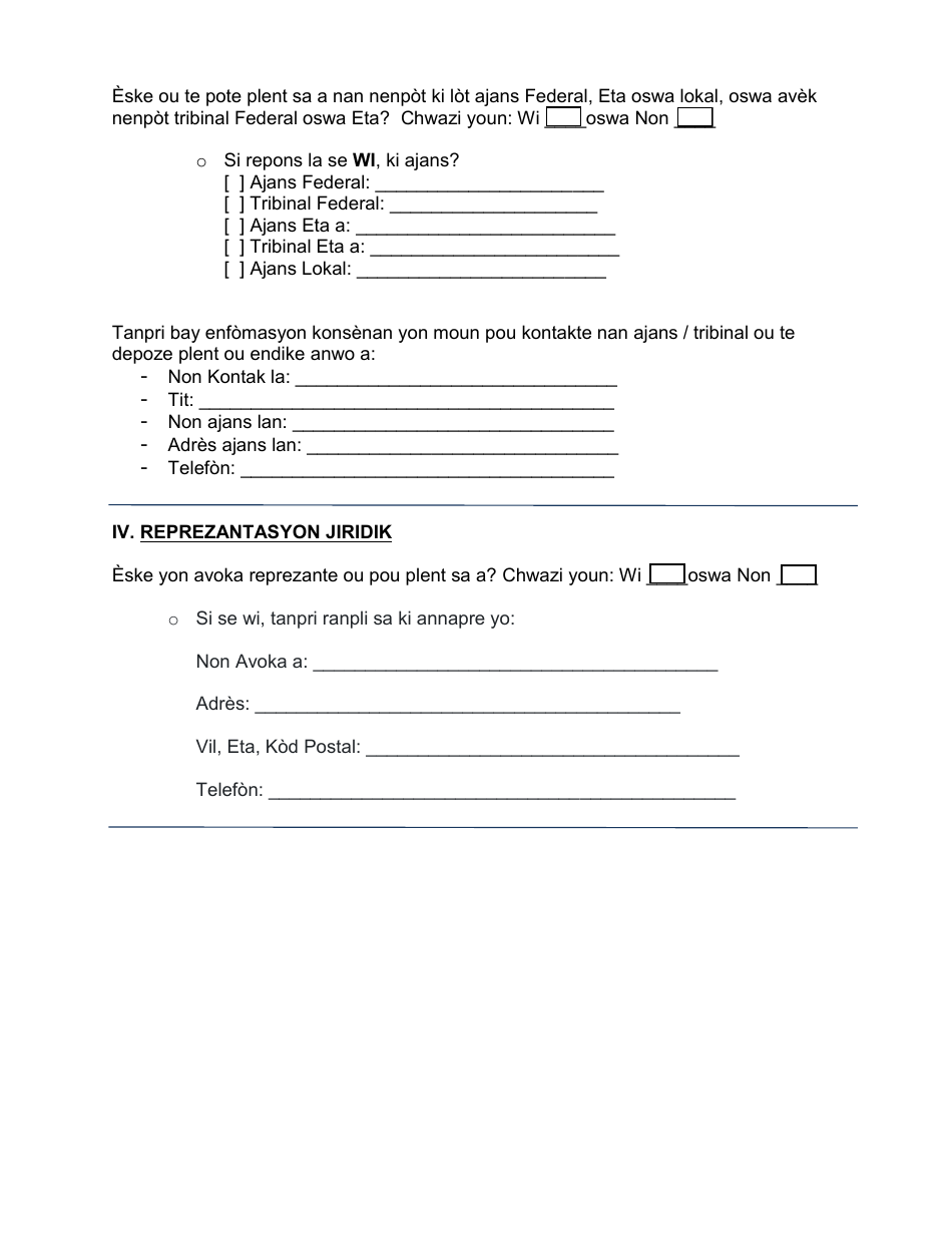 Title VI Discrimination Complaint Form - Orange County, Florida (Haitian Creole), Page 3
