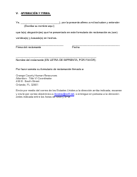 Titulo VI Discriminacion Formulario De Reclamacion - Orange County, Florida (Spanish), Page 4
