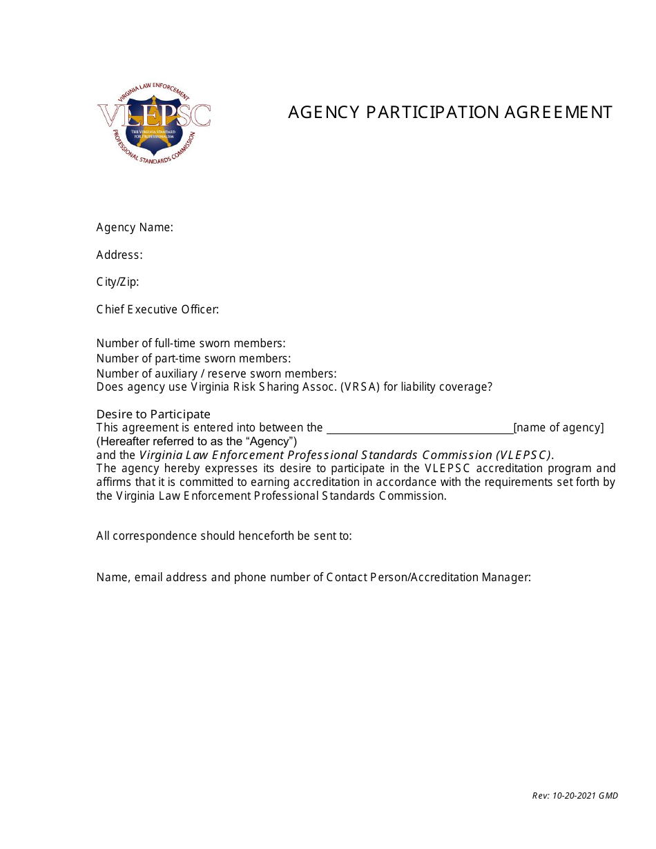 Agency Participation Agreement - Virginia, Page 1