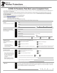 Document preview: Covid-19 Pandemic Paid Sick Leave Complaint Form - City of Philadelphia, Pennsylvania