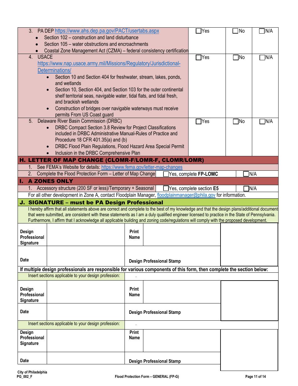 Form PG_002_F Flood Protection Form - General (Fp-G) - City of Philadelphia, Pennsylvania, Page 11