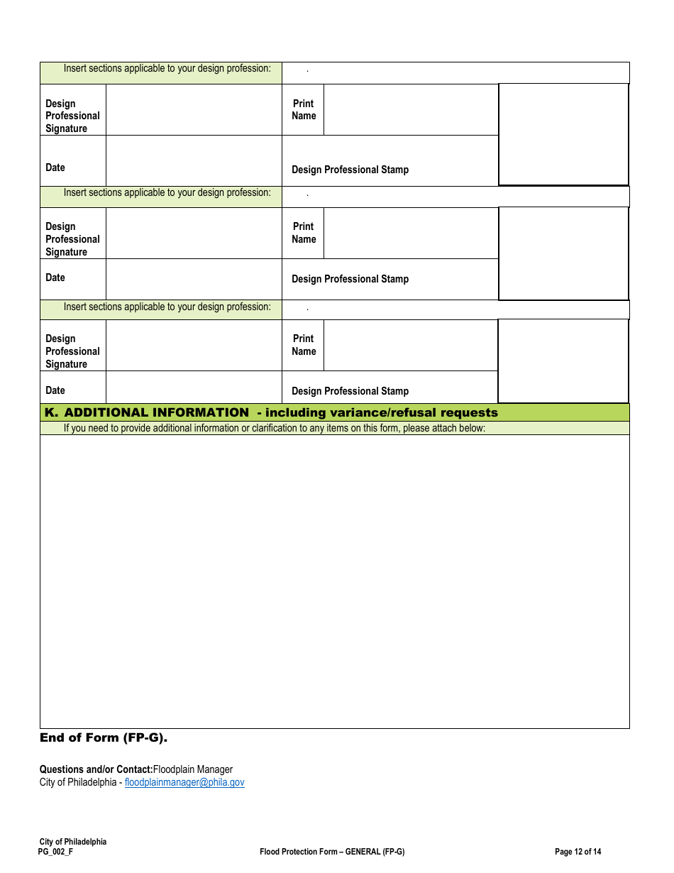 Form PG_002_F Flood Protection Form - General (Fp-G) - City of Philadelphia, Pennsylvania, Page 12