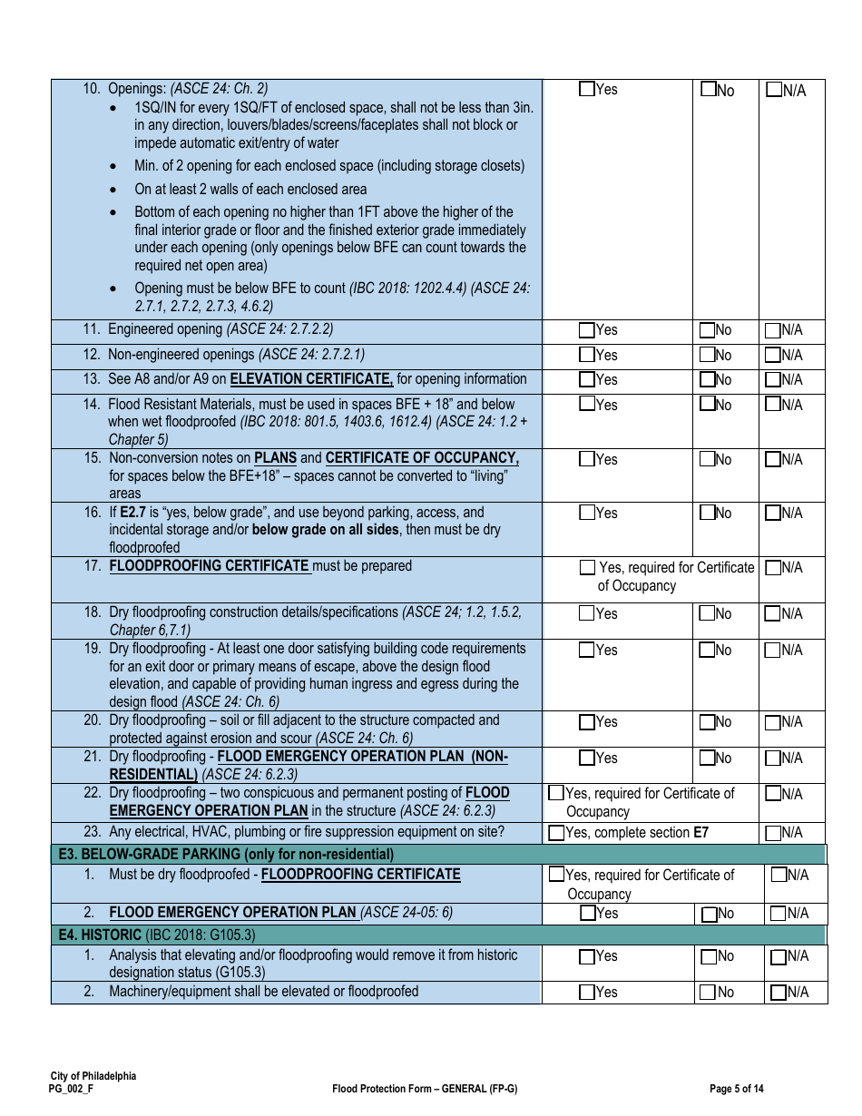 Form PG_002_F Flood Protection Form - General (Fp-G) - City of Philadelphia, Pennsylvania, Page 5