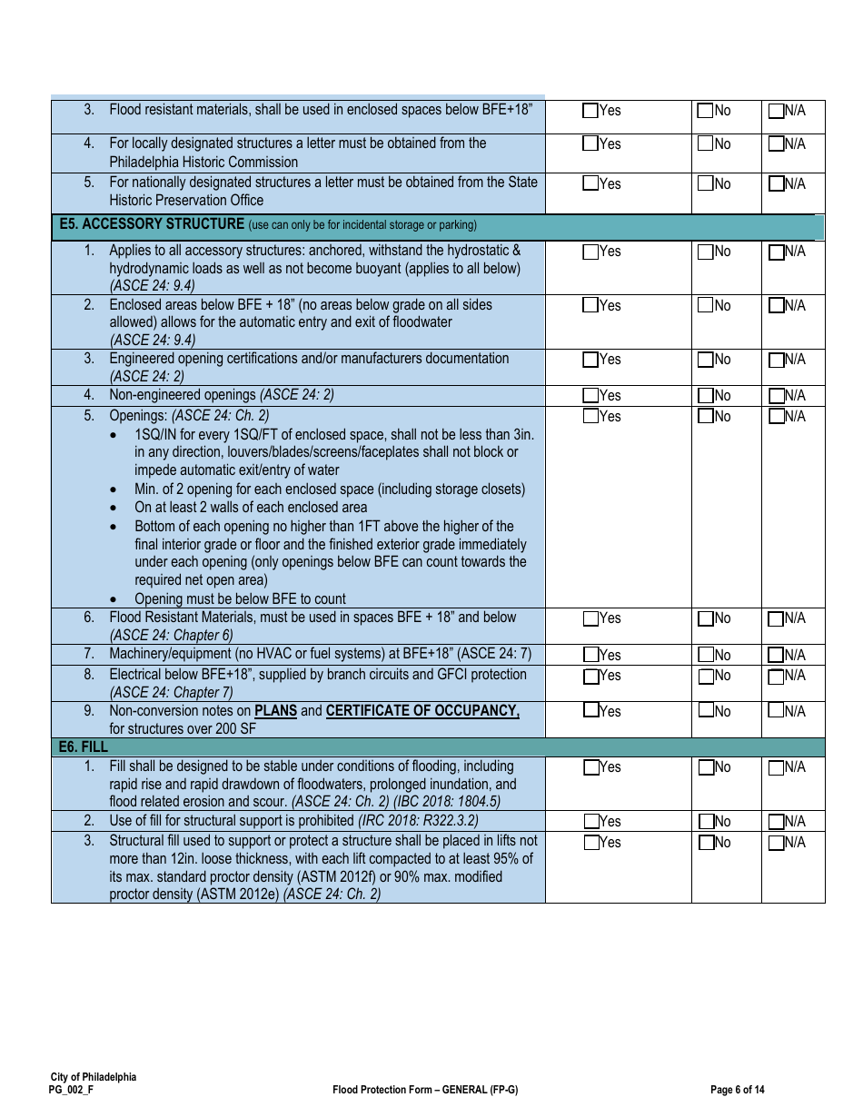 Form PG_002_F Flood Protection Form - General (Fp-G) - City of Philadelphia, Pennsylvania, Page 6