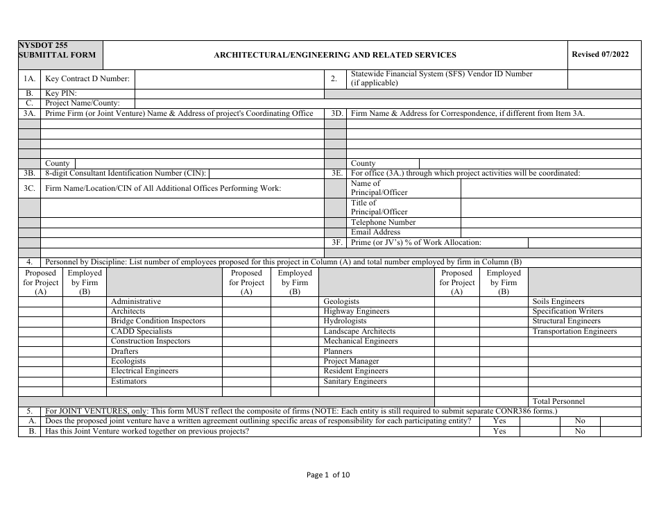 Form NYSDOT255 Download Printable PDF or Fill Online Architectural