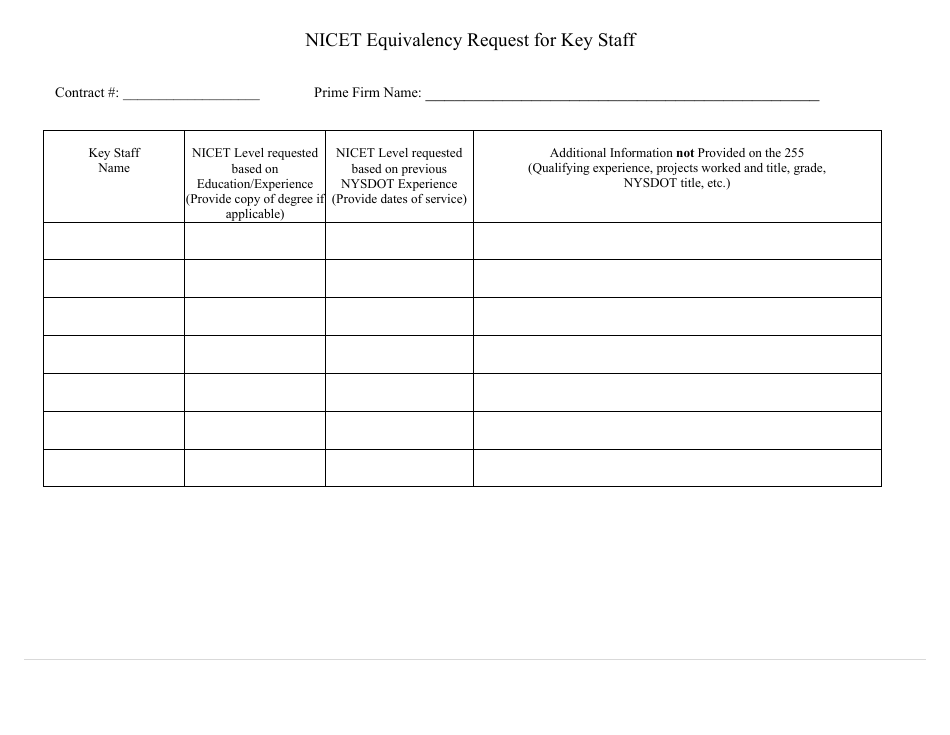 Nicet Equivalency Request for Key Staff - New York, Page 1