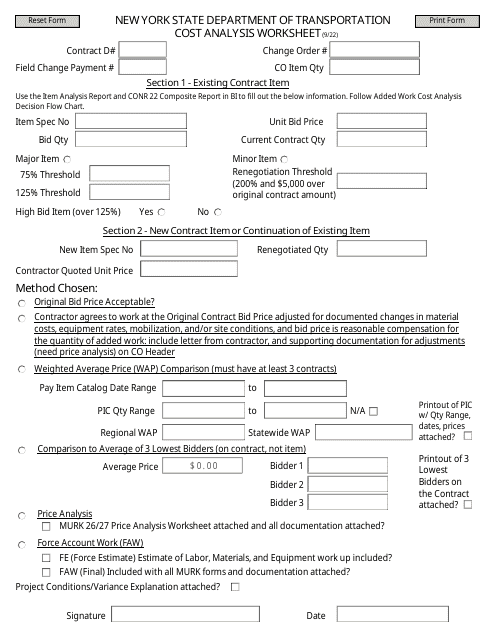 Form CONR521 Cost Analysis Worksheet - New York