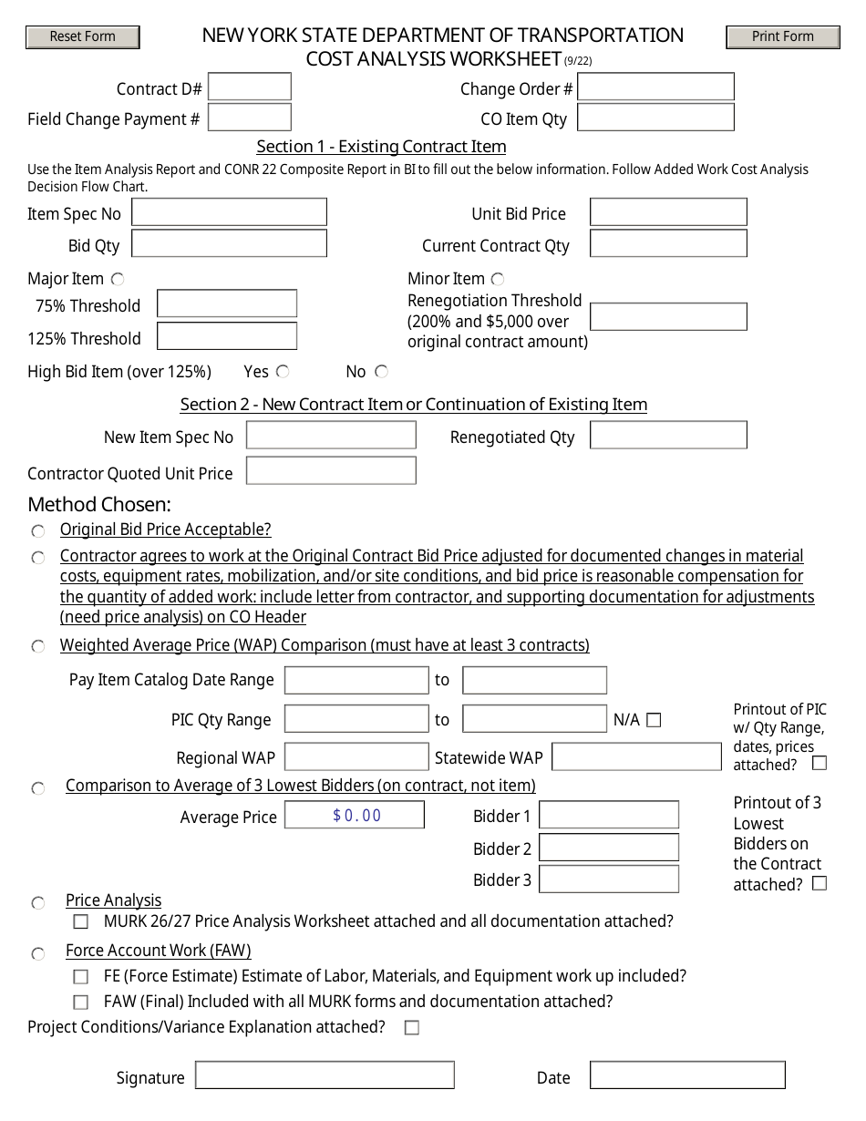 Form CONR521 Cost Analysis Worksheet - New York, Page 1