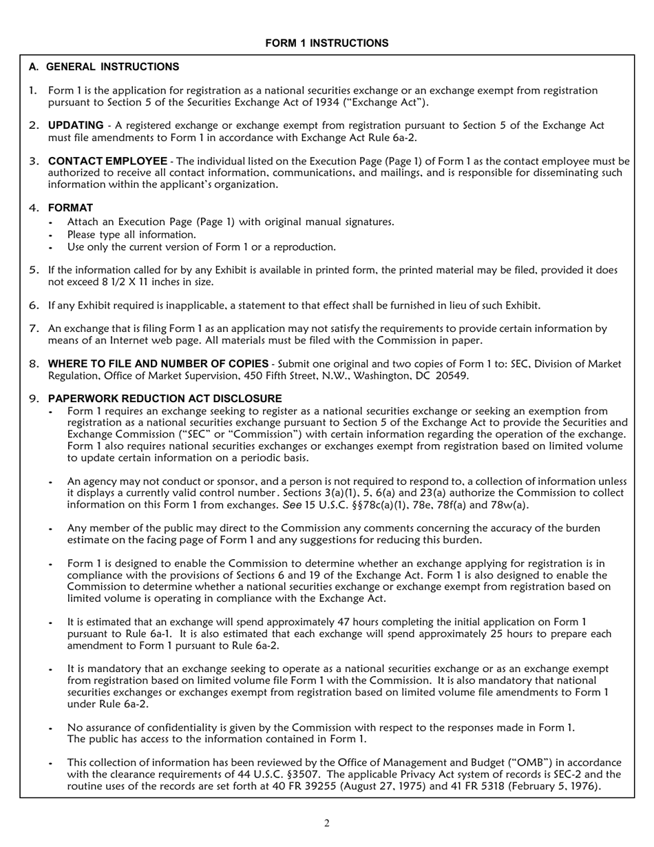Form 1 (SEC Form 1935) Application for, and Amendments to Application for, Registration as a National Securities Exchange or Exemption From Registration Pursuant to Section 5 of the Exchange Act, Page 2