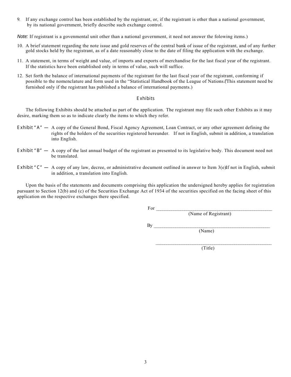 Form 18 (SEC Form 1421) Application for Registration Pursuant to Section 12(B) and (C) of the Securities Exchange Act of 1934, Page 3