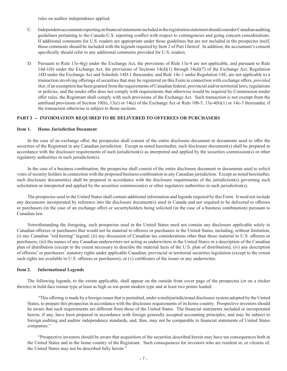 Form F-80 (SEC Form 2282) Registration Statement Under the Securities Act of 1933, Page 7