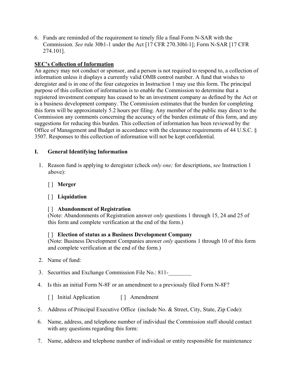 Form N-8F (SEC Form 1691) Application for Deregistration of Certain Registered Investment Companies, Page 2