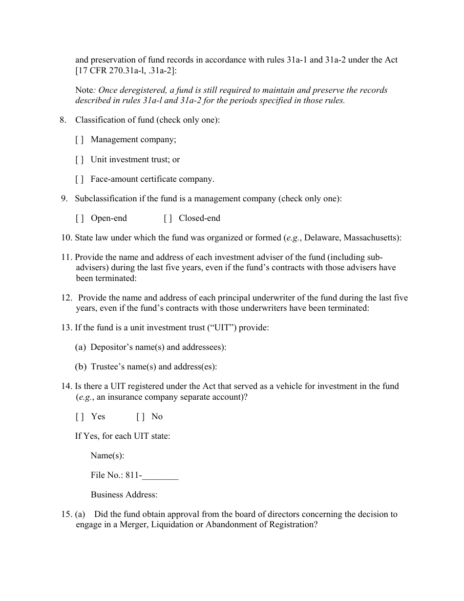 Form N-8F (SEC Form 1691) Application for Deregistration of Certain Registered Investment Companies, Page 3