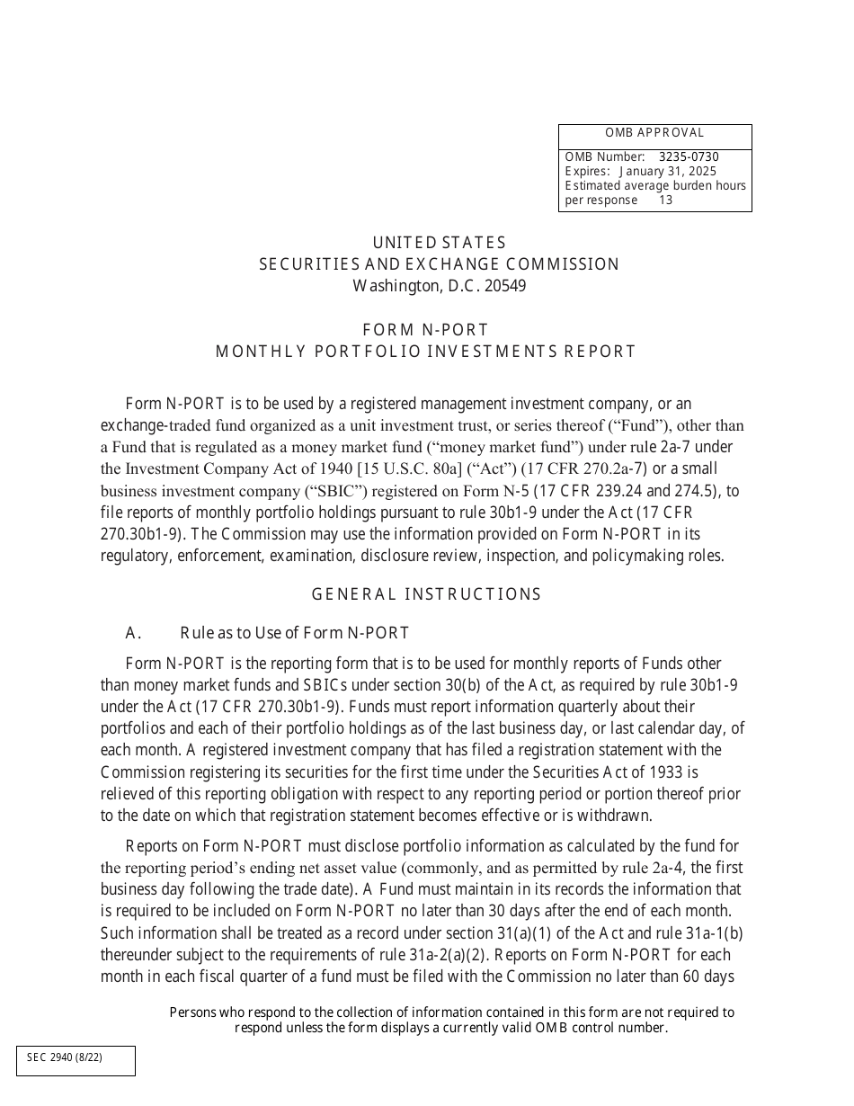 Form N-PORT (SEC Form 2940) Monthly Portfolio Investments Report, Page 2