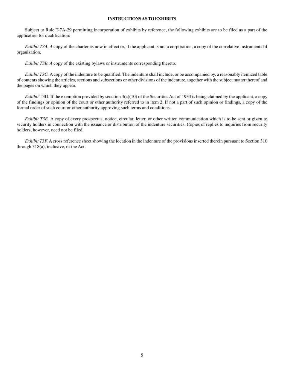 Form T-3 (SEC Form 1919) For Applications for Qualification of Indentures Under the Trust Indenture Act of 1939, Page 5