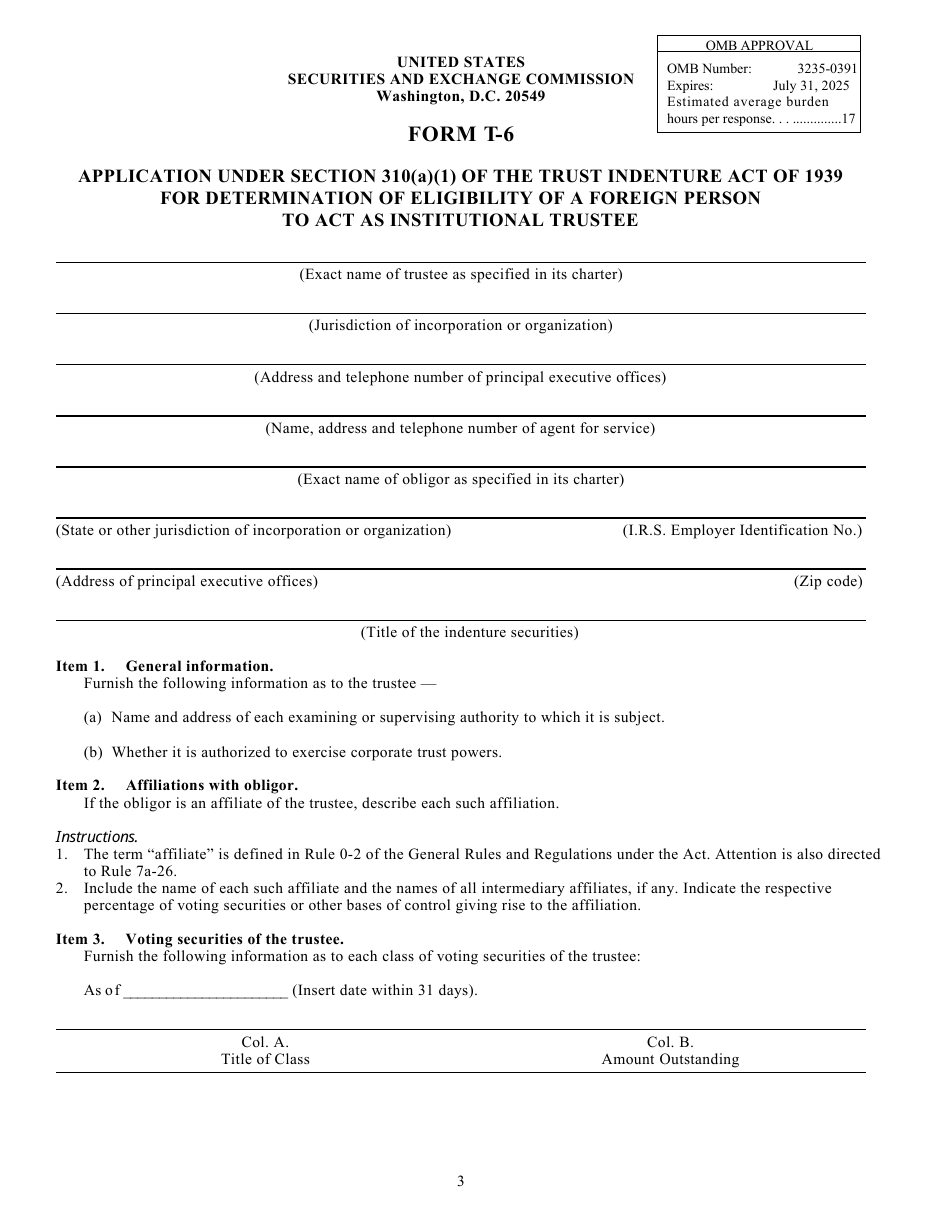 Form T-6 (SEC Form 2275) Application Under Section 310(A)(1) of the Trust Indenture Act of 1939 for Determination of Eligibility of a Foreign Personal to Act as Institutional Trustee, Page 3