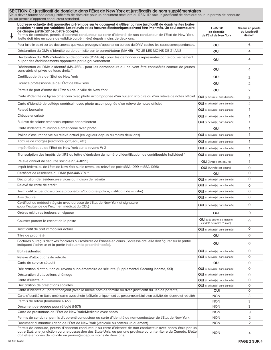 Form ID-44F How to Apply for a New York: Learner Permit, Driver License, Non-driver Id Card - New York (French), Page 2