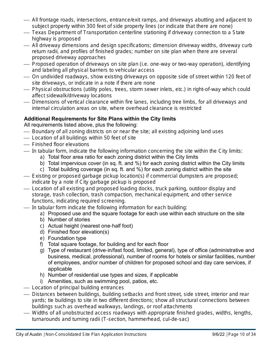 Instructions for Non-consolidated Site Plan Application - Construction Element (B Plan / D Plan) - City of Austin, Texas, Page 10