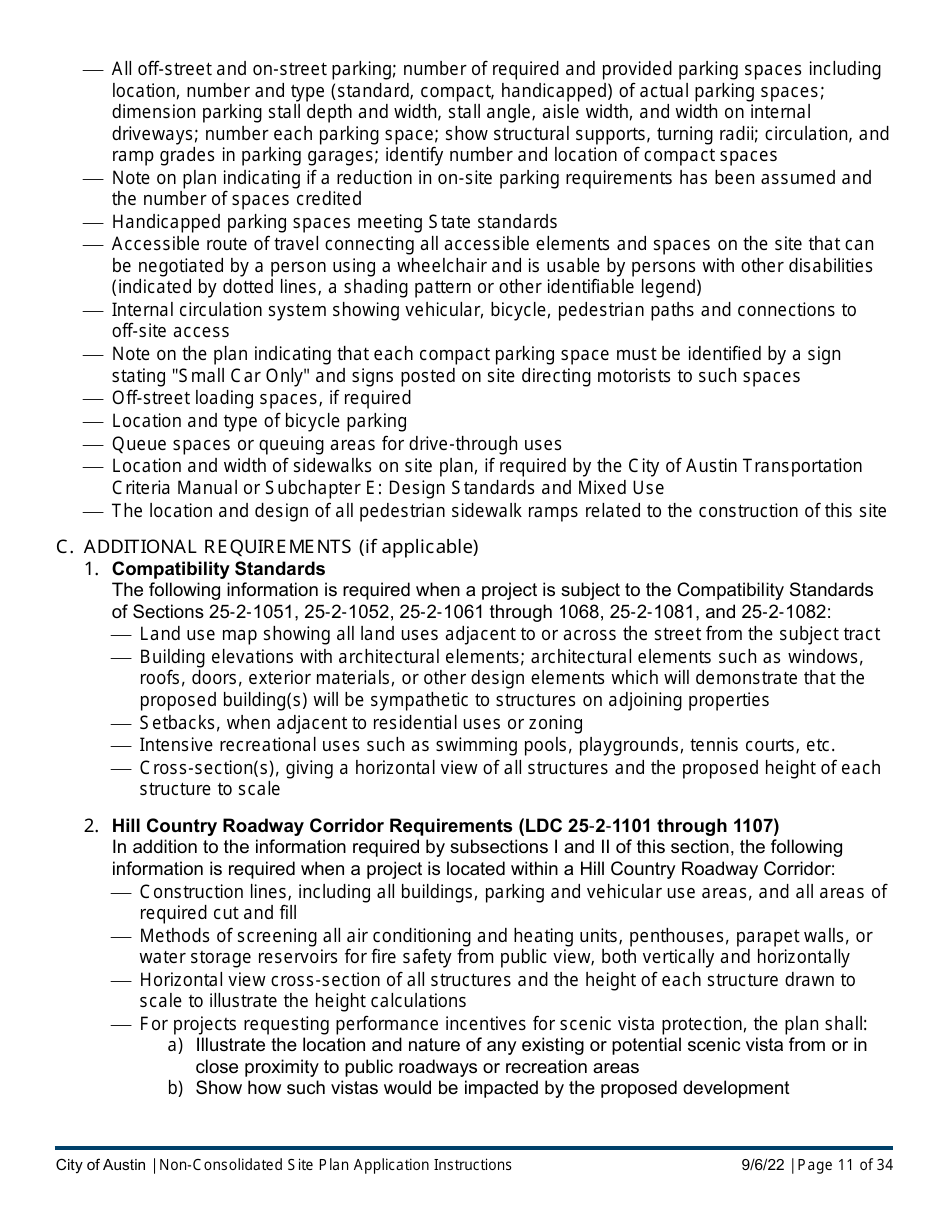 Instructions for Non-consolidated Site Plan Application - Construction Element (B Plan / D Plan) - City of Austin, Texas, Page 11