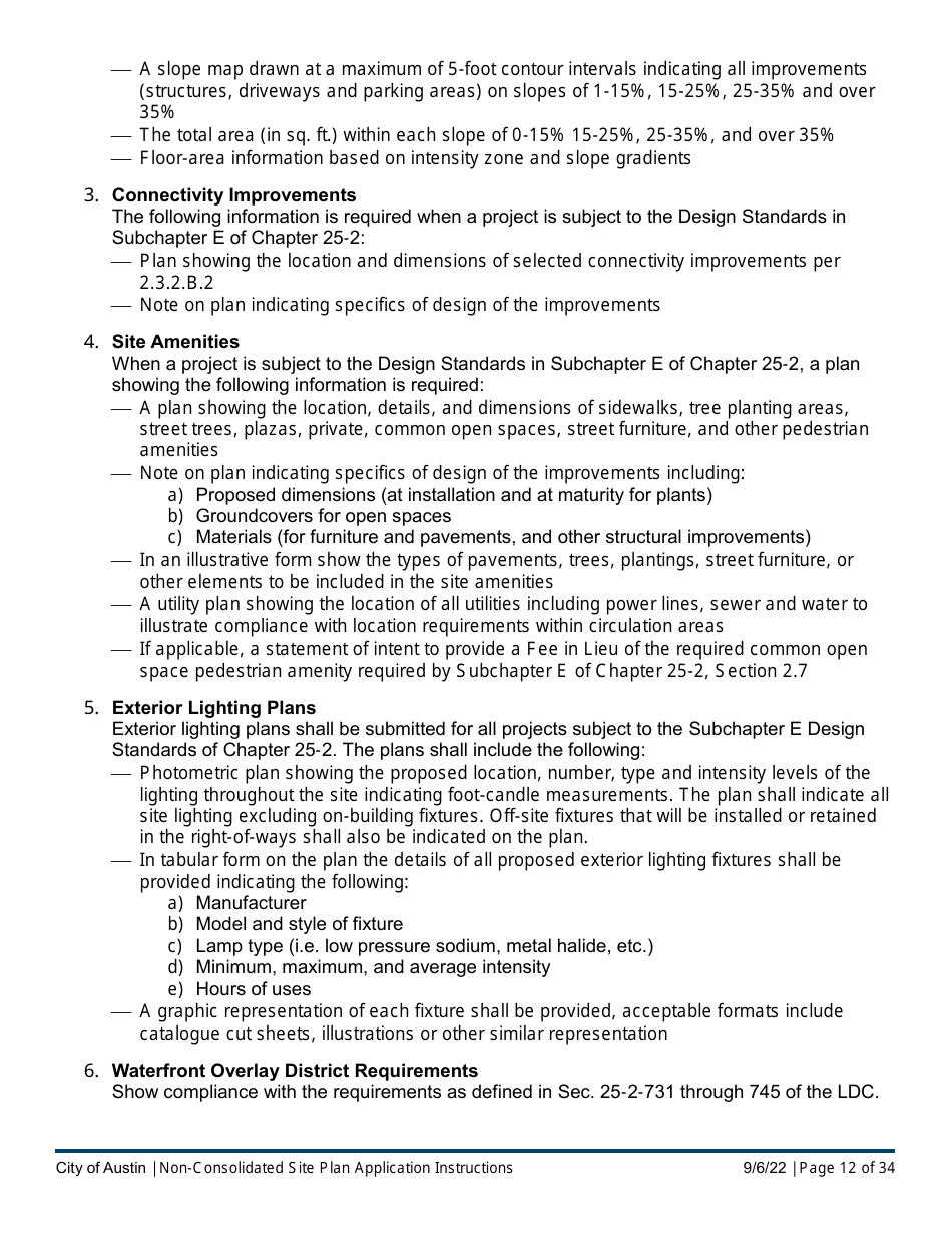 Instructions for Non-consolidated Site Plan Application - Construction Element (B Plan / D Plan) - City of Austin, Texas, Page 12