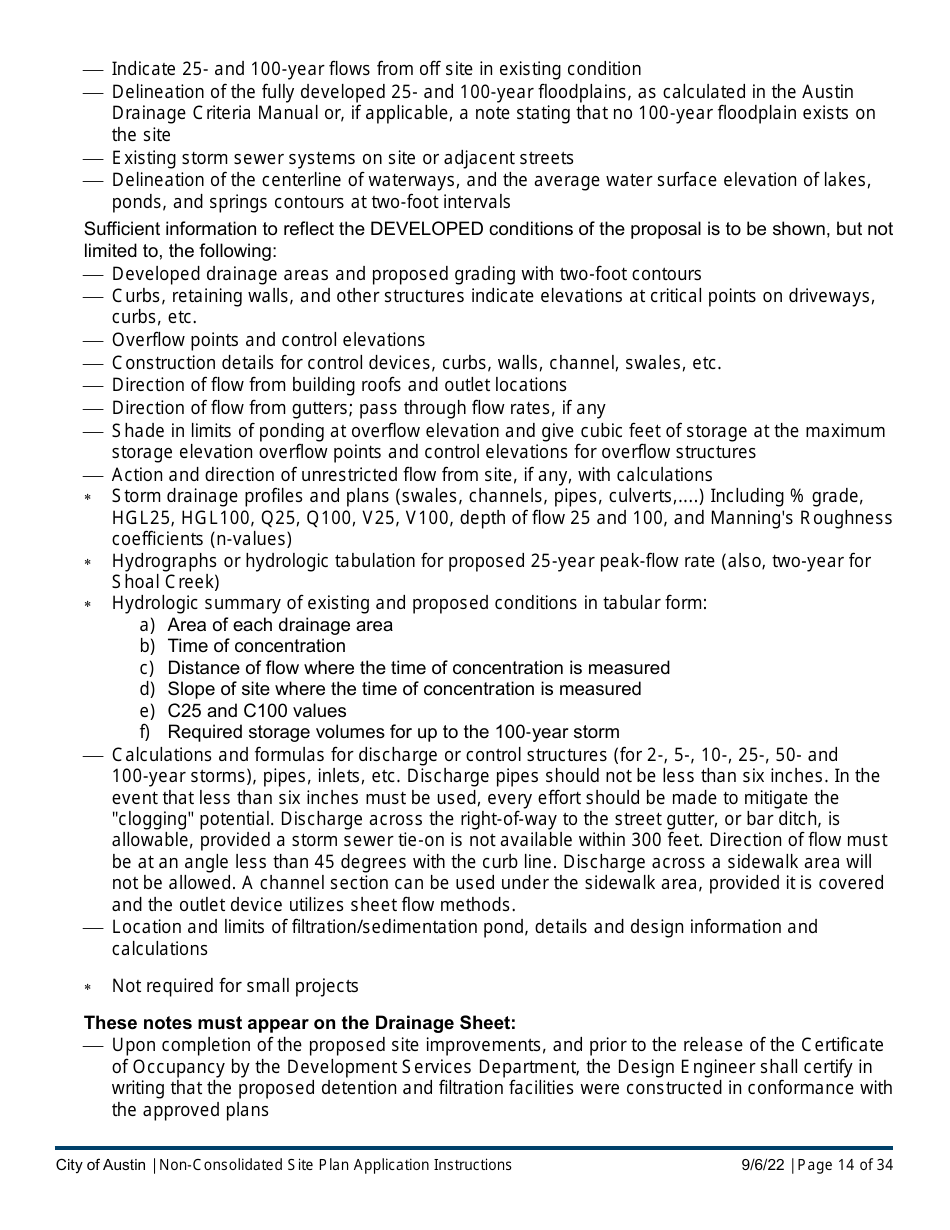 Instructions for Non-consolidated Site Plan Application - Construction Element (B Plan / D Plan) - City of Austin, Texas, Page 14