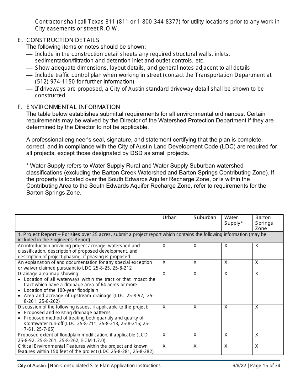 Instructions for Non-consolidated Site Plan Application - Construction Element (B Plan / D Plan) - City of Austin, Texas, Page 15
