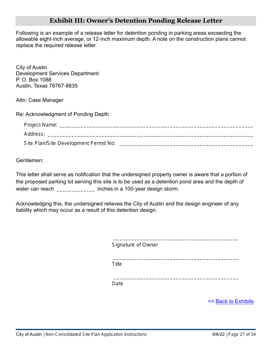 Instructions for Non-consolidated Site Plan Application - Construction Element (B Plan / D Plan) - City of Austin, Texas, Page 27