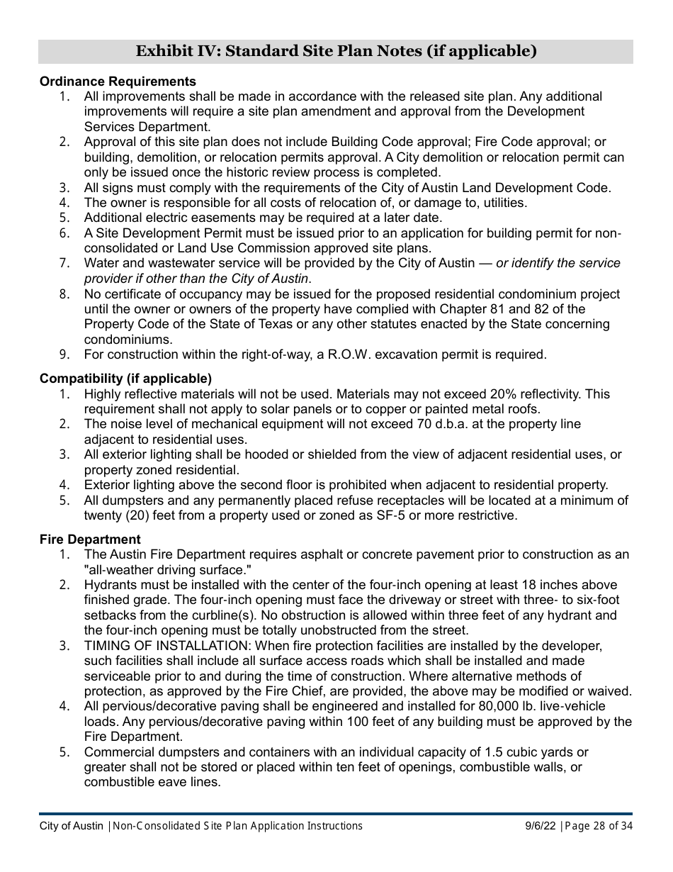Instructions for Non-consolidated Site Plan Application - Construction Element (B Plan / D Plan) - City of Austin, Texas, Page 28