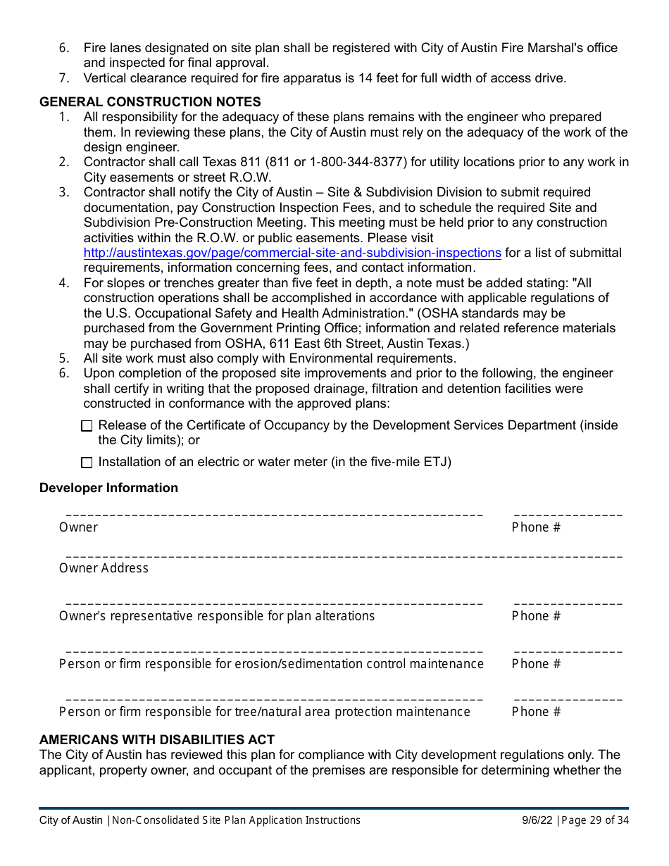 Instructions for Non-consolidated Site Plan Application - Construction Element (B Plan / D Plan) - City of Austin, Texas, Page 29