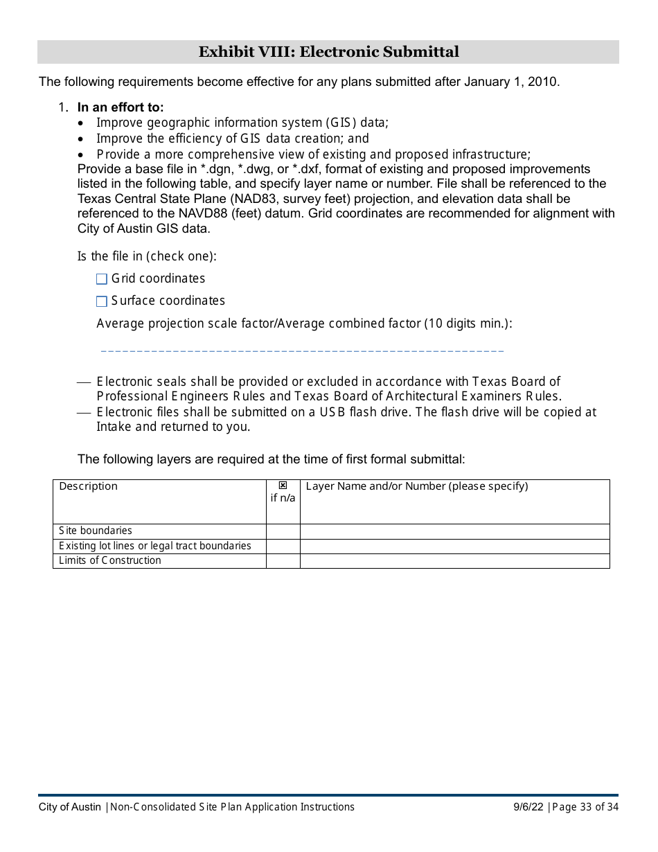 Instructions for Non-consolidated Site Plan Application - Construction Element (B Plan / D Plan) - City of Austin, Texas, Page 33