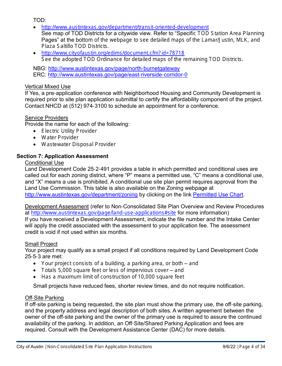 Instructions for Non-consolidated Site Plan Application - Construction Element (B Plan / D Plan) - City of Austin, Texas, Page 4