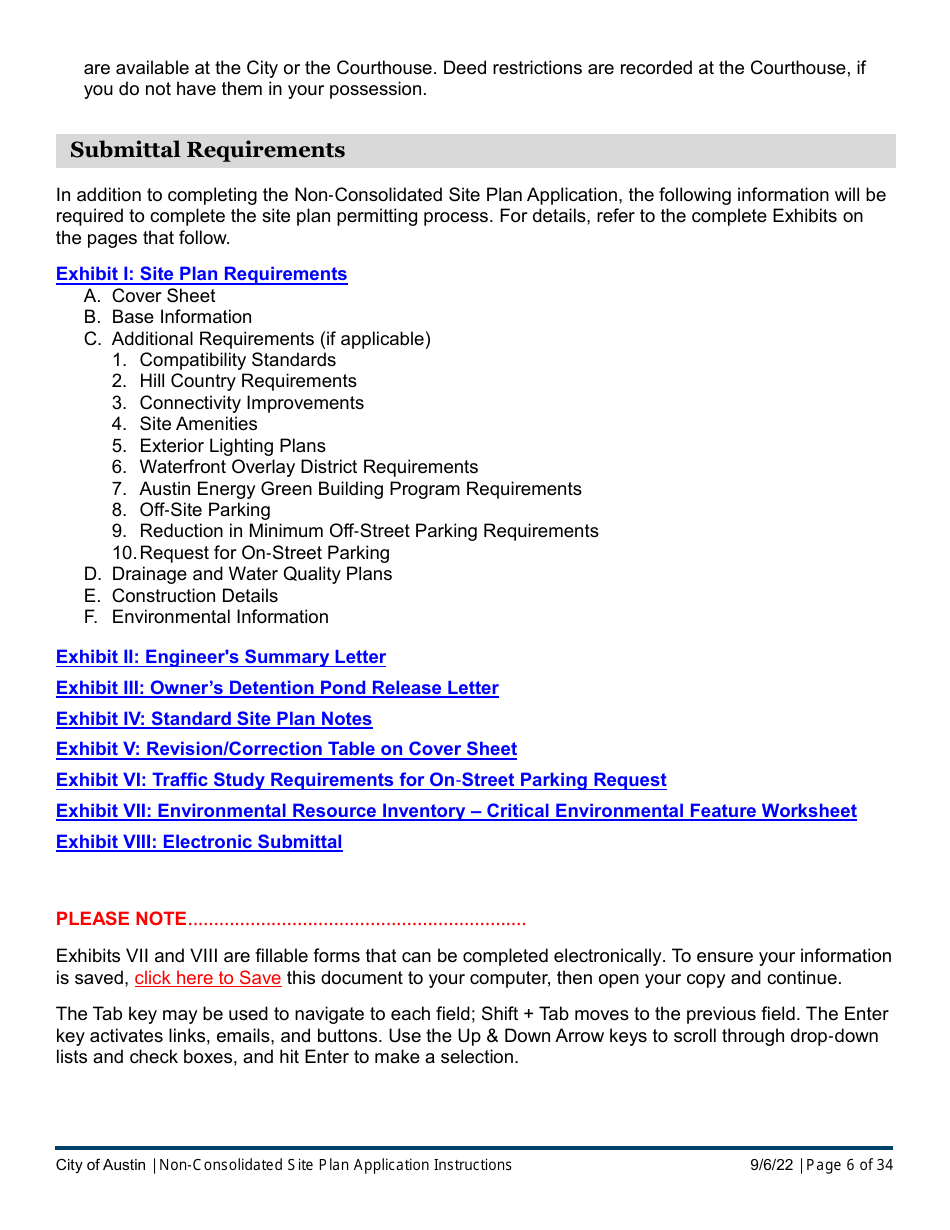 Instructions for Non-consolidated Site Plan Application - Construction Element (B Plan / D Plan) - City of Austin, Texas, Page 6