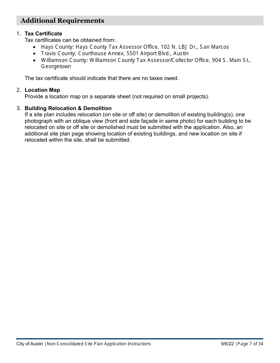 Instructions for Non-consolidated Site Plan Application - Construction Element (B Plan / D Plan) - City of Austin, Texas, Page 7