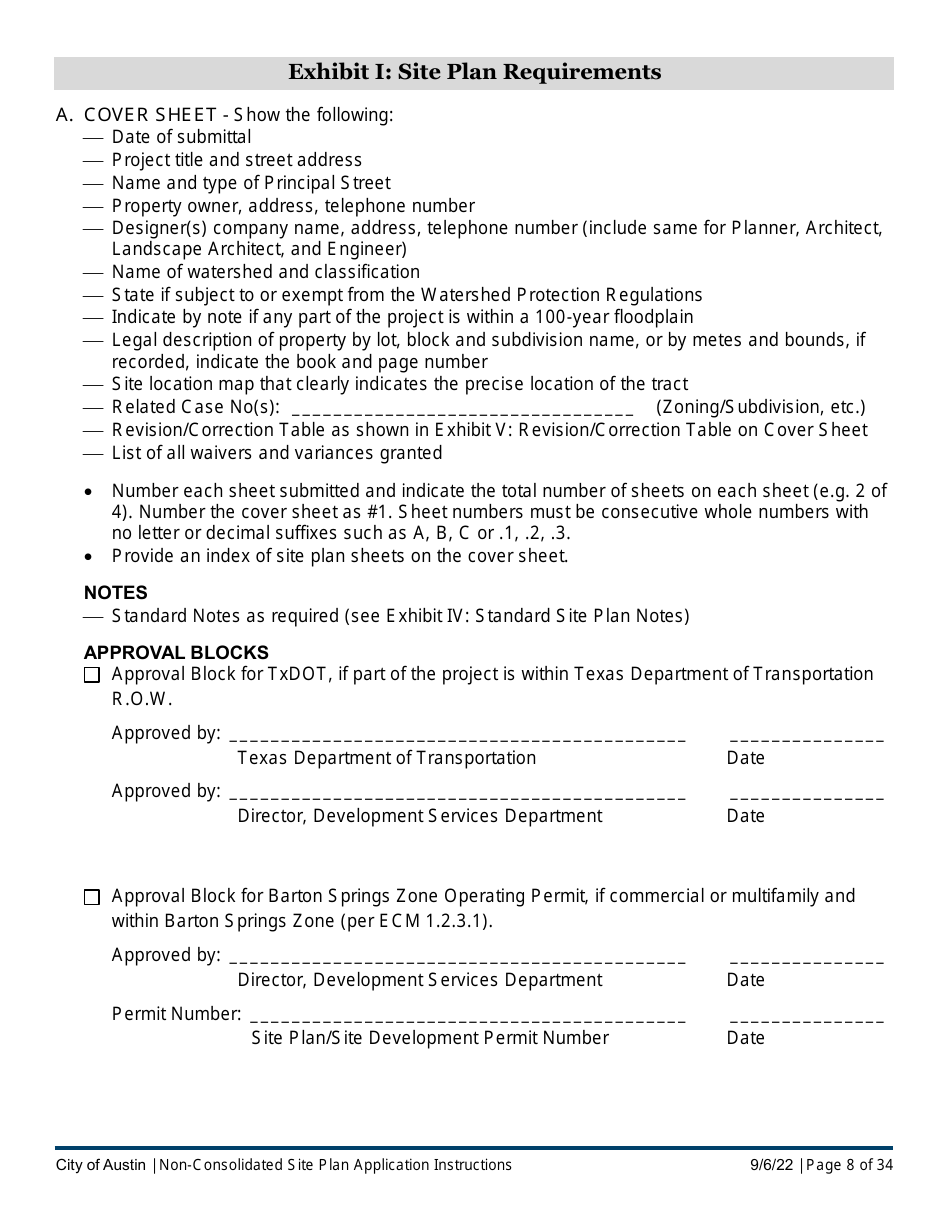Instructions for Non-consolidated Site Plan Application - Construction Element (B Plan / D Plan) - City of Austin, Texas, Page 8