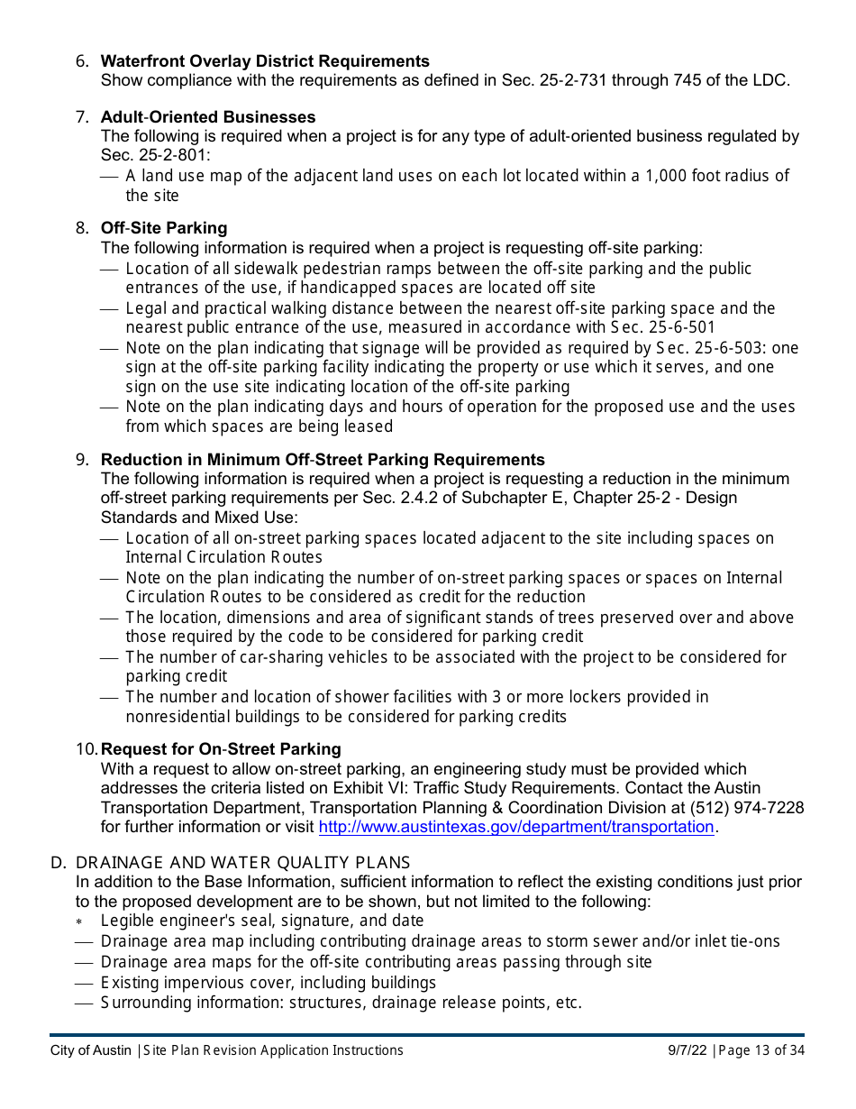 Instructions for Site Plan Revision Application - Consolidated / Non-consolidated - City of Austin, Texas, Page 13