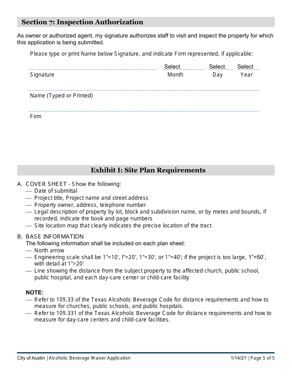 Alcoholic Beverage Waiver Application - City of Austin, Texas, Page 5