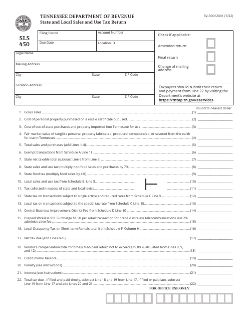 Form SLS450 (RV-R0012001)  Printable Pdf