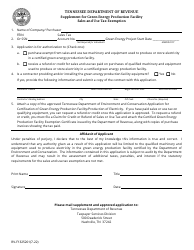 Document preview: Form RV-F1325201 Supplement for Green Energy Production Facility Sales and Use Tax Exemption - Tennessee