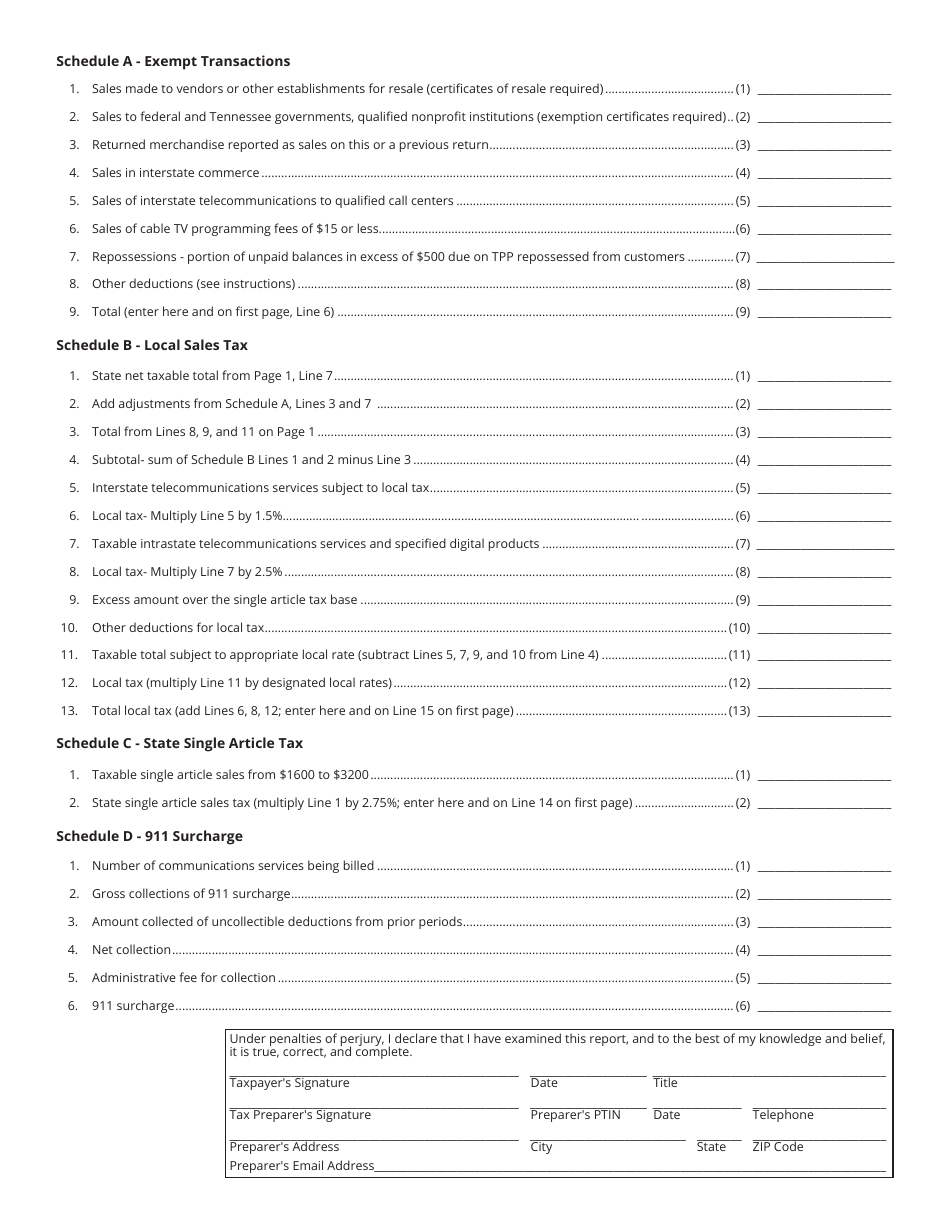 Form SLS458 (RV-R0010701) Tv Programming and Telecommunications Sales and Use Tax Return - Tennessee, Page 2