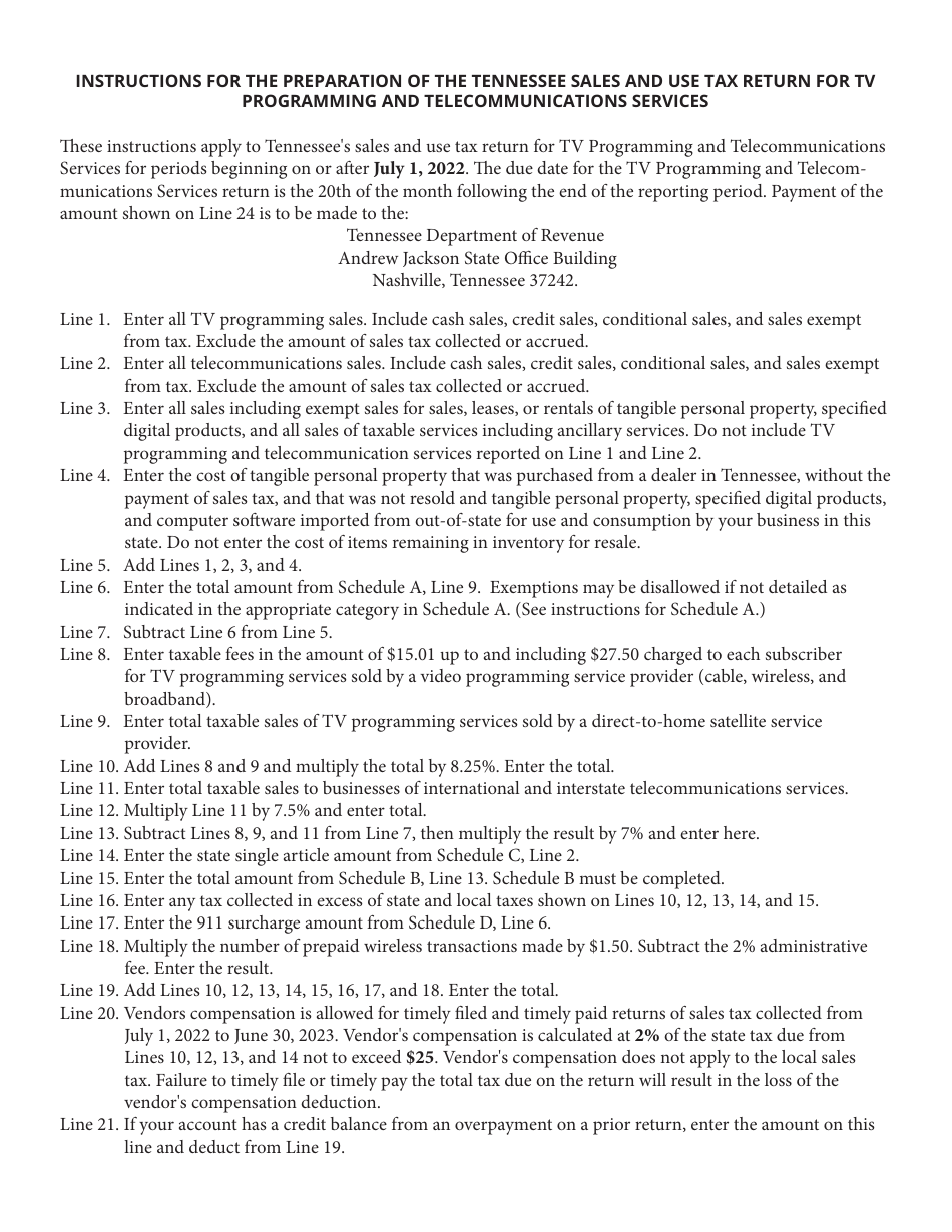 Form SLS458 (RV-R0010701) Tv Programming and Telecommunications Sales and Use Tax Return - Tennessee, Page 3