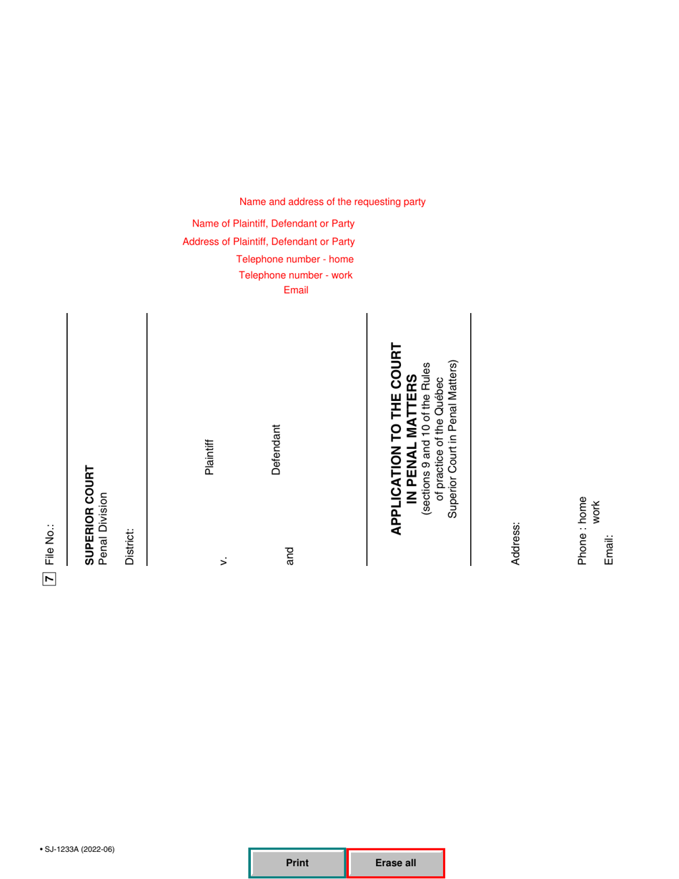 Form SJ-1233A Application to the Court in Penal Matters - Quebec, Canada, Page 6