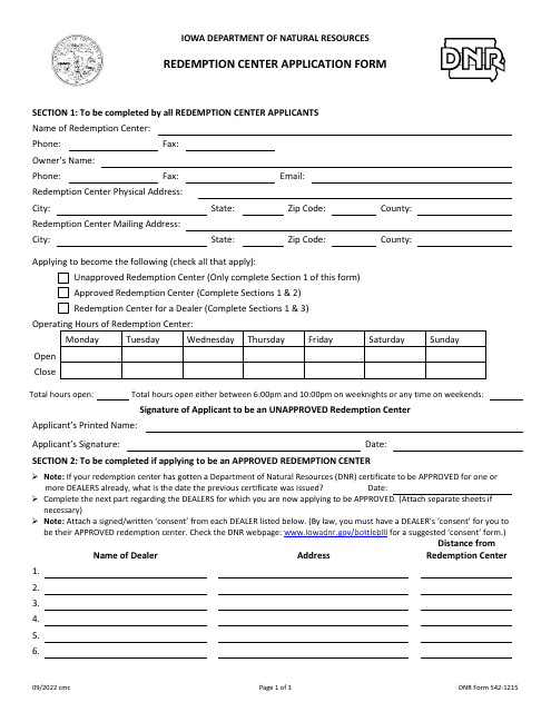DNR Form 542-1215  Printable Pdf
