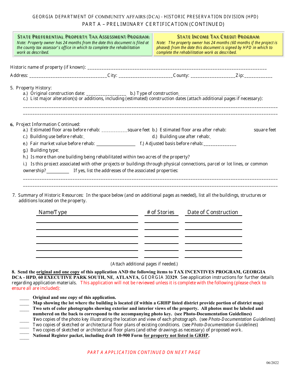 Part A Preliminary Certification - State Preferential Property Tax Assessment Program for Rehabilitated Historic Property - Georgia (United States), Page 3