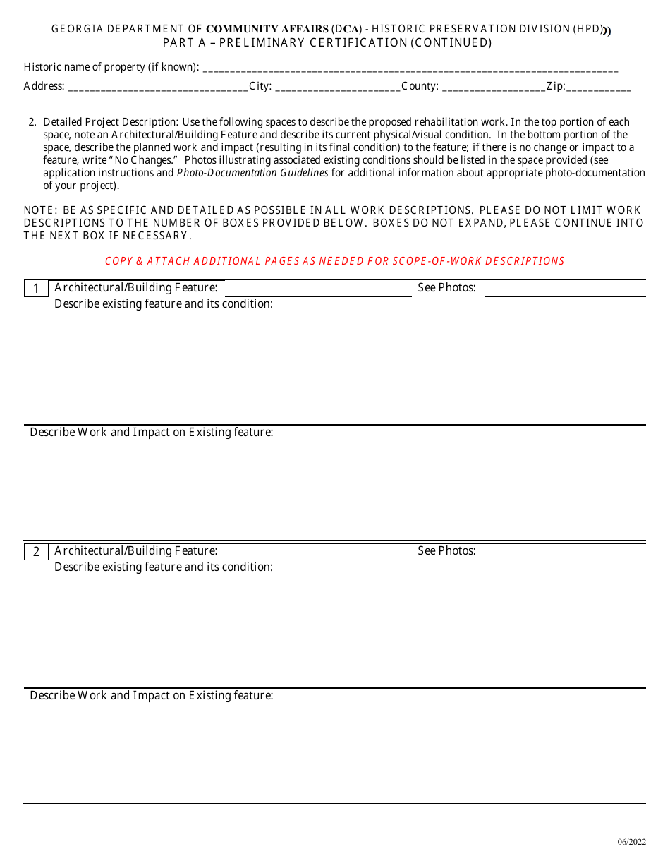 Part A Preliminary Certification - State Preferential Property Tax Assessment Program for Rehabilitated Historic Property - Georgia (United States), Page 6