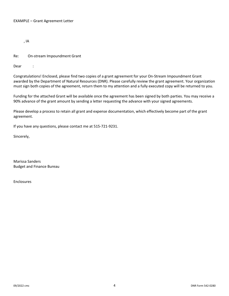 DNR Form 542-0280 On-Stream Impoundment Restoration Fund Grant Application - Iowa, Page 4