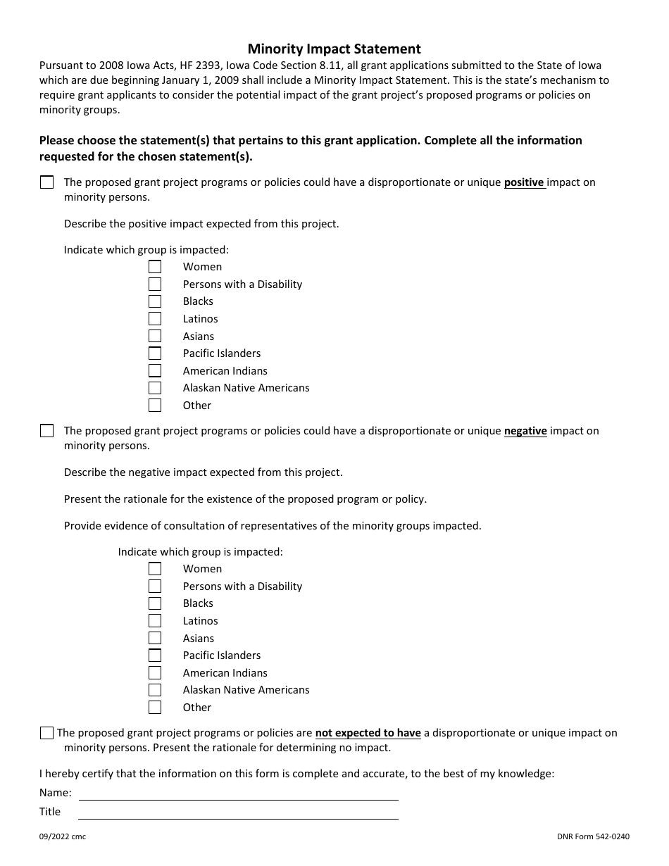 DNR Form 542-0240 Swap Application - Project Requests of $10,000 or Less - Iowa, Page 7