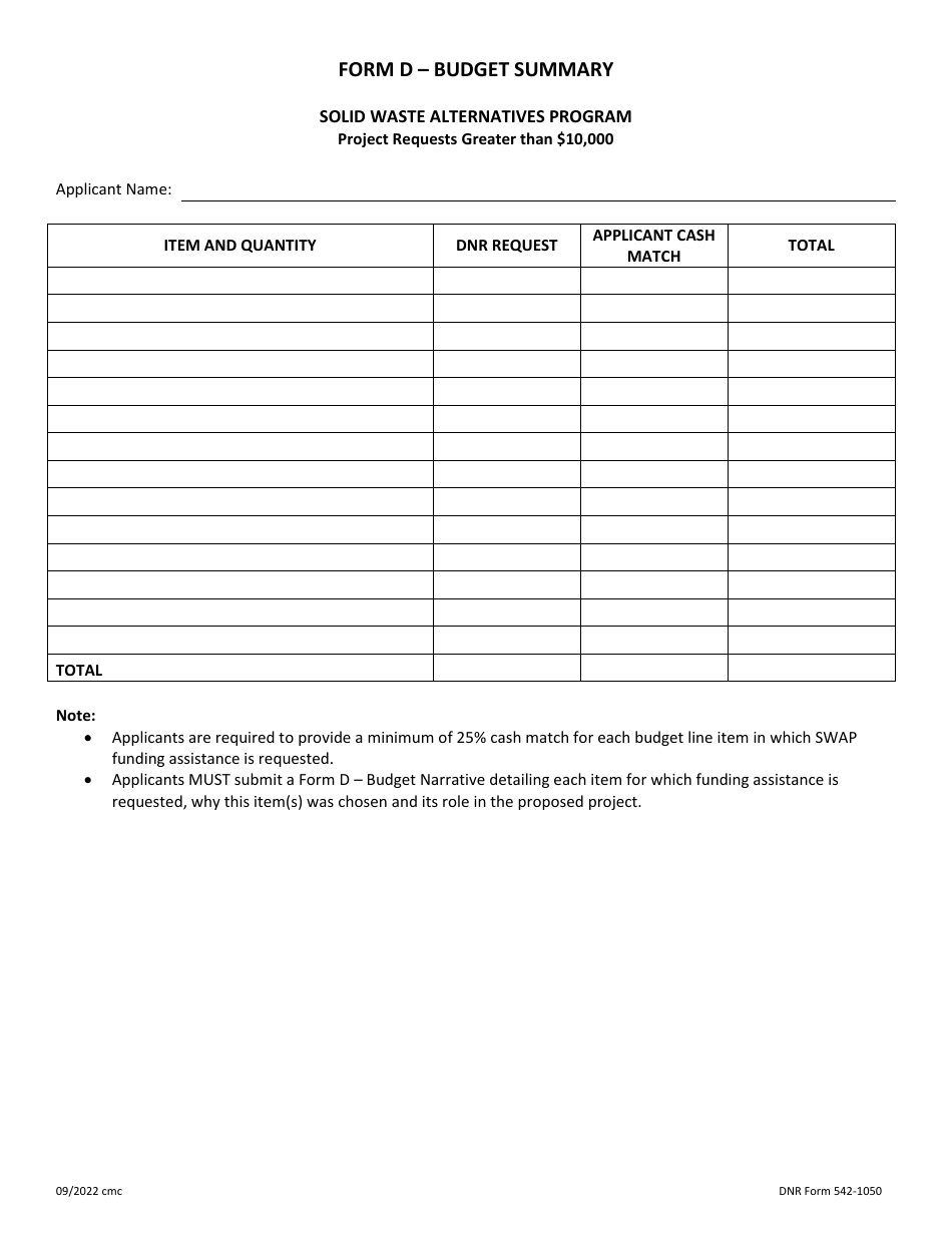 DNR Form 542-1050 Swap Grant Application - Project Requests Greater Than $10,000 - Iowa, Page 4