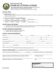 Document preview: Application for Disabled Veteran License - Louisiana