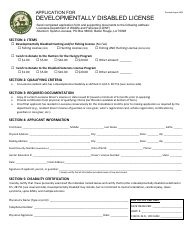 Document preview: Application for Developmentally Disabled License - Louisiana
