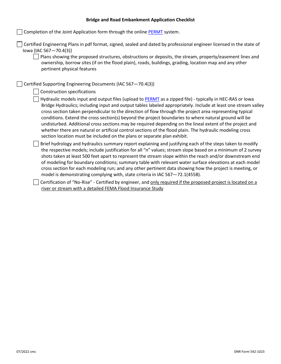 DNR Form 542-1023 Bridge and Road Embankments - Flood Plain Management Program - Iowa, Page 2